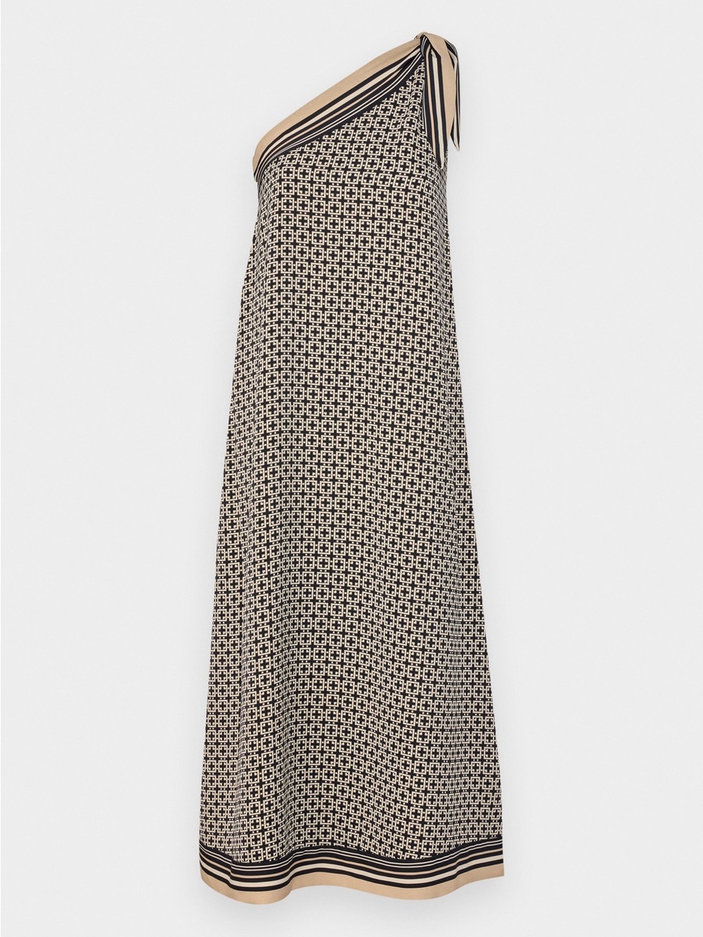 Abercrombie One Shoulder Scarf Maxi Dress Cream Black Geometric Print L - Picture 7 of 8